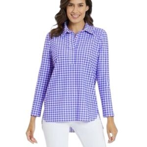 NEW Jude Connally Hadley Blue Purple Gingham Print Long Sleeve Top in Iris - M